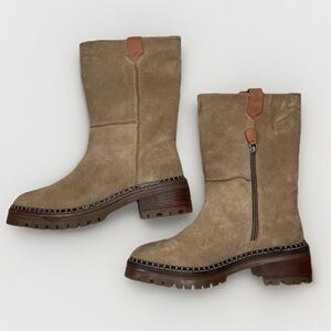 Gentle Souls Tan Suede Mid-Calf Lug Sole Zipper Brody Boots US 9 Kenneth Cole